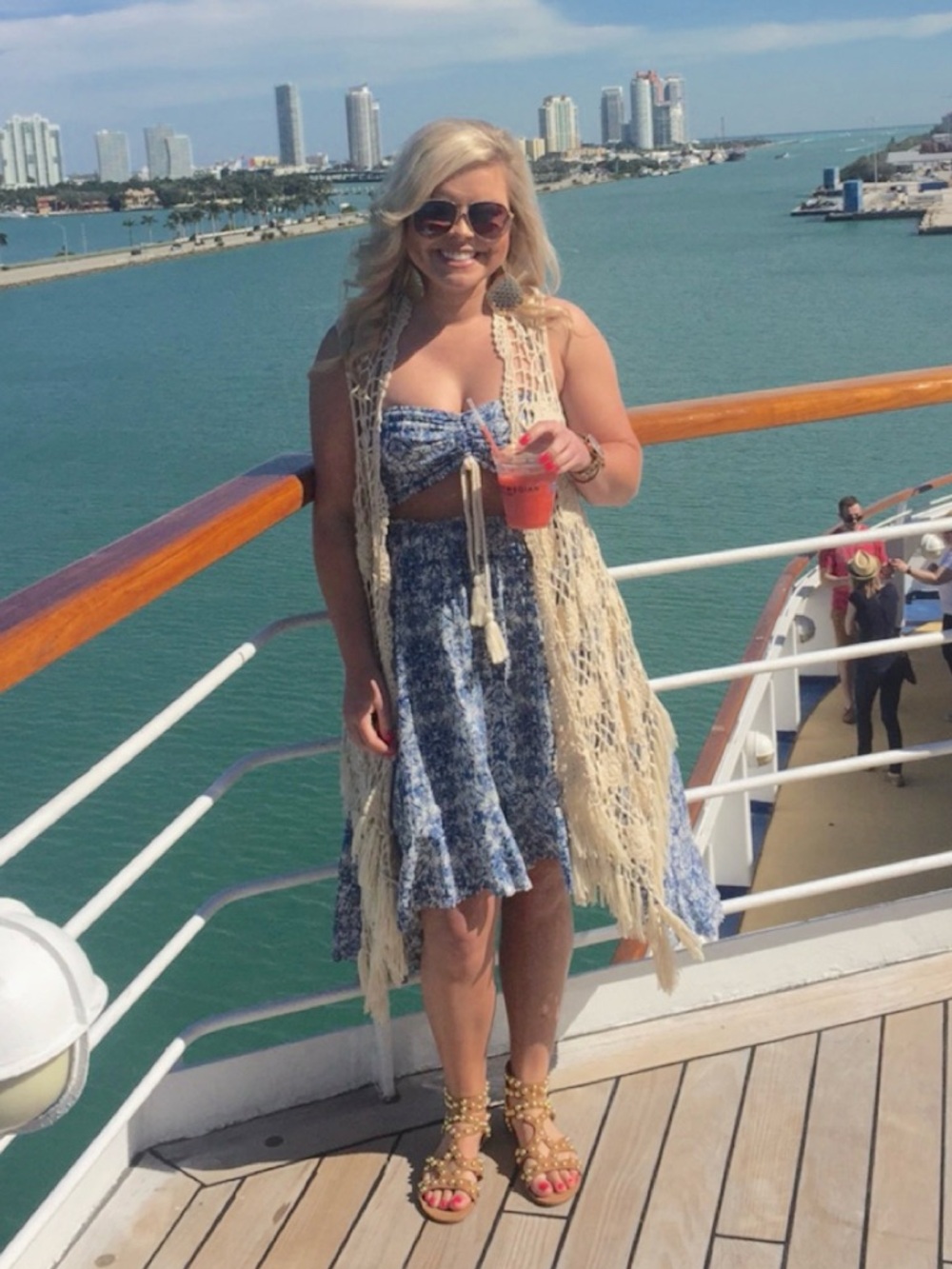 Blue Floral Tie-Front Sundress with Fringe Vest